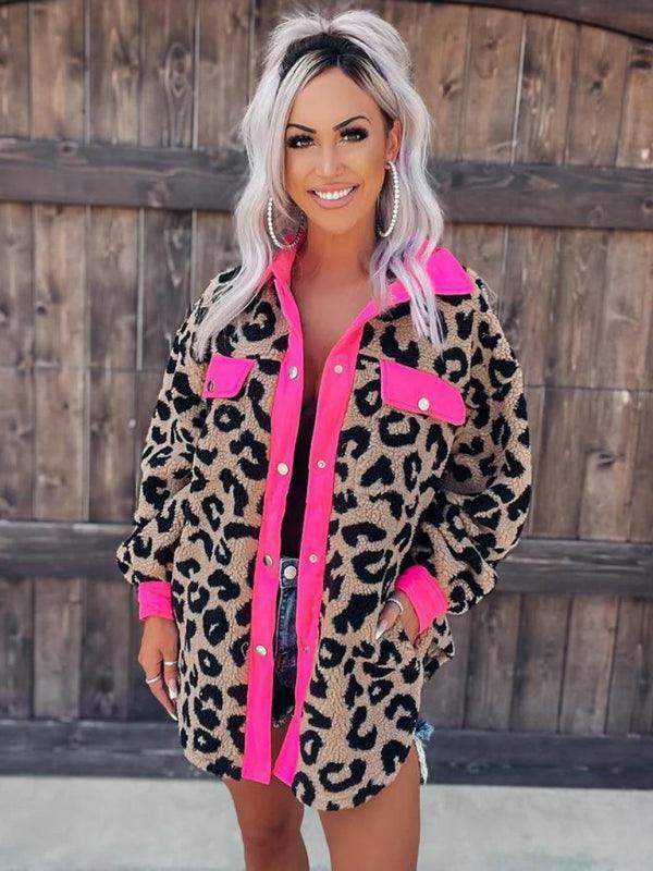 Women's casual furry clothes plush jacket women leopard print furry jacket - 808Lush