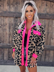 Women's casual furry clothes plush jacket women leopard print furry jacket - 808Lush