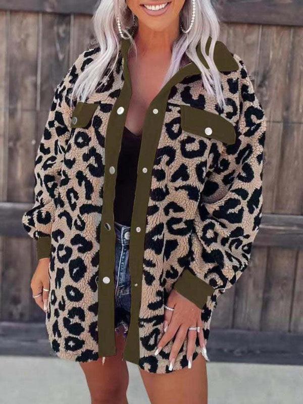 Women's casual furry clothes plush jacket women leopard print furry jacket - 808Lush