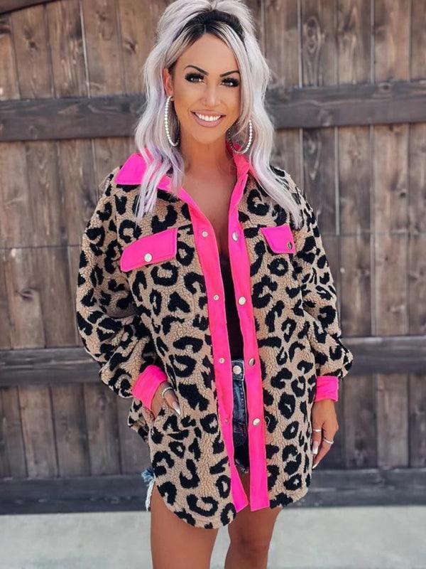 Women's casual furry clothes plush jacket women leopard print furry jacket - 808Lush