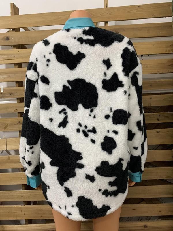 Women's casual furry clothes plush jacket women leopard print furry jacket - 808Lush