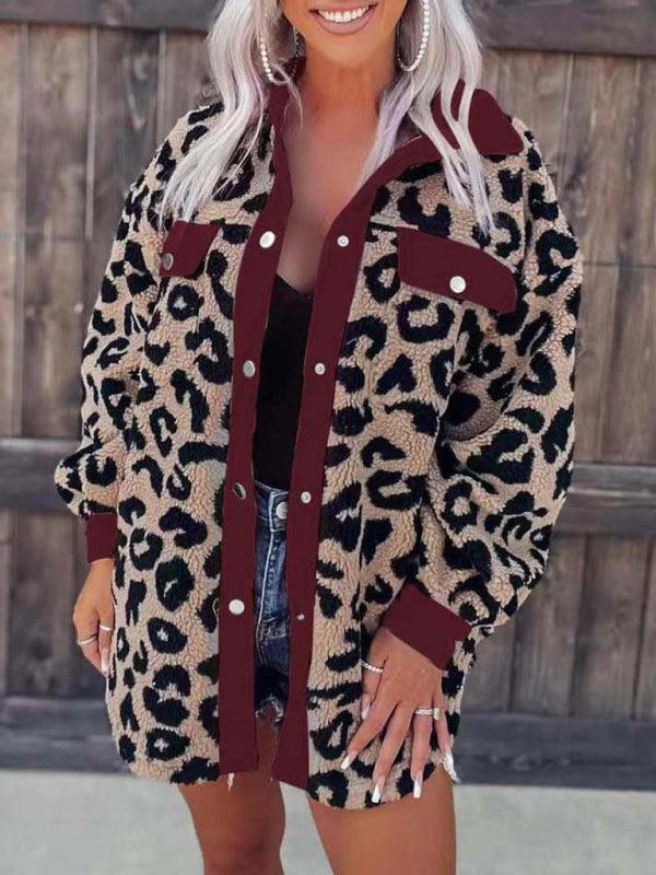 Women's casual furry clothes plush jacket women leopard print furry jacket - 808Lush