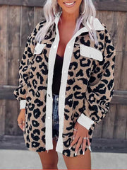 Women's casual furry clothes plush jacket women leopard print furry jacket - 808Lush