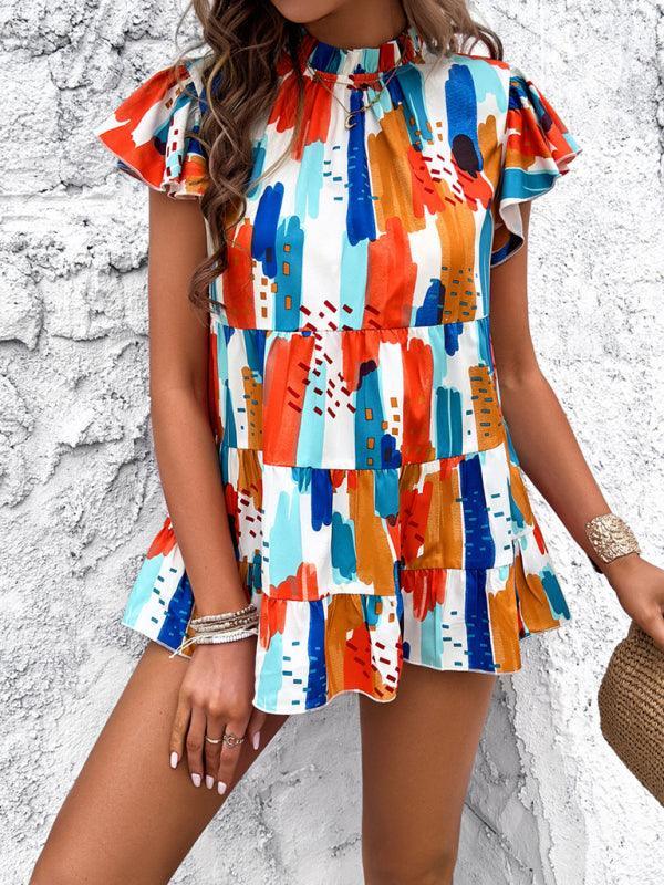 Women's casual holiday printed short-sleeved top - 808Lush