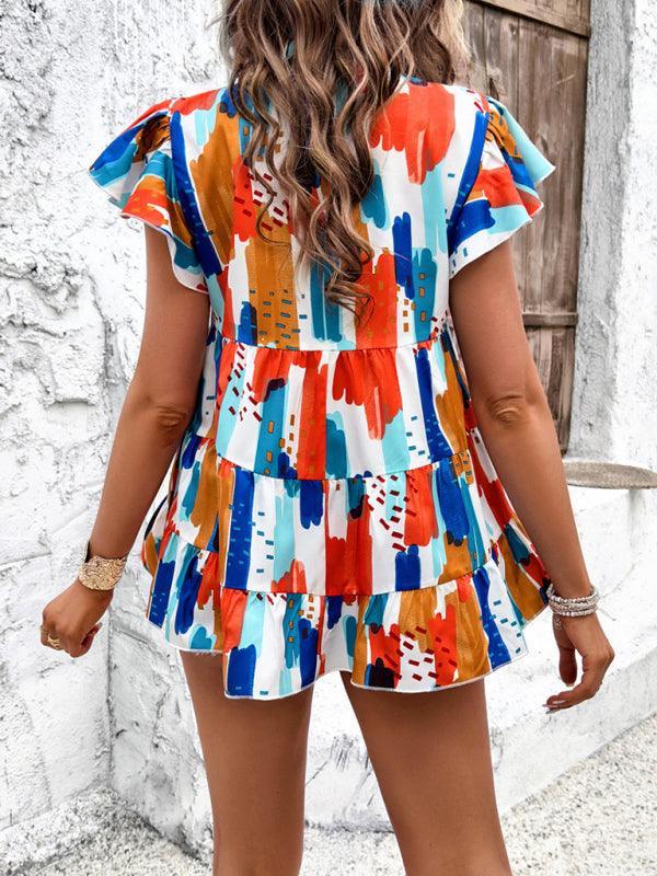 Women's casual holiday printed short-sleeved top - 808Lush