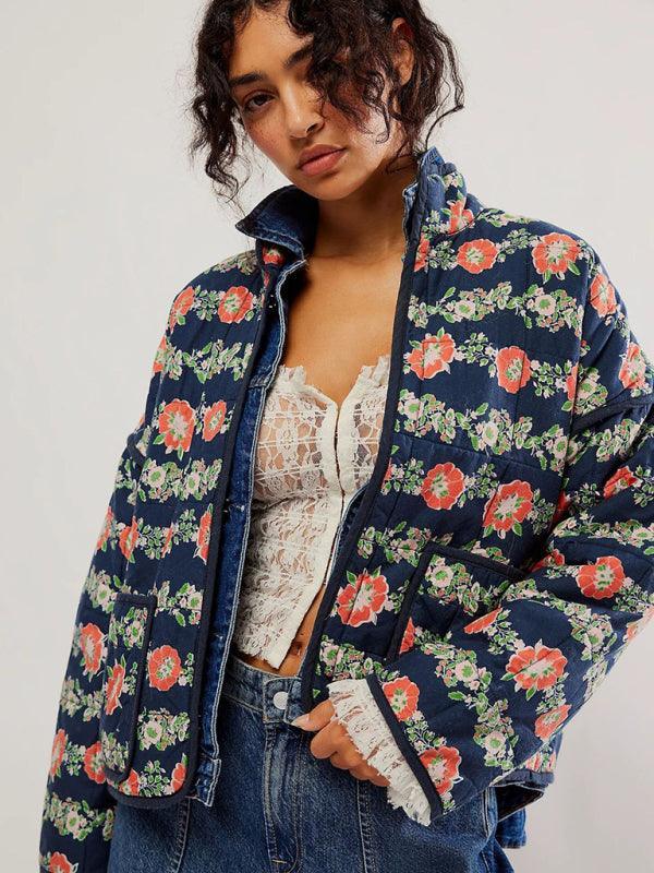 Women's casual loose printed quilted jacket - 808Lush