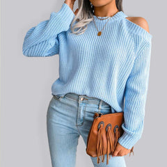 Women's casual off shoulder loose knit sweater - 808Lush