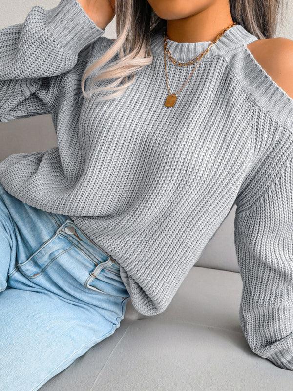 Women's casual off shoulder loose knit sweater - 808Lush