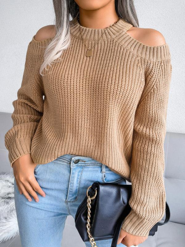 Women's casual off shoulder loose knit sweater - 808Lush