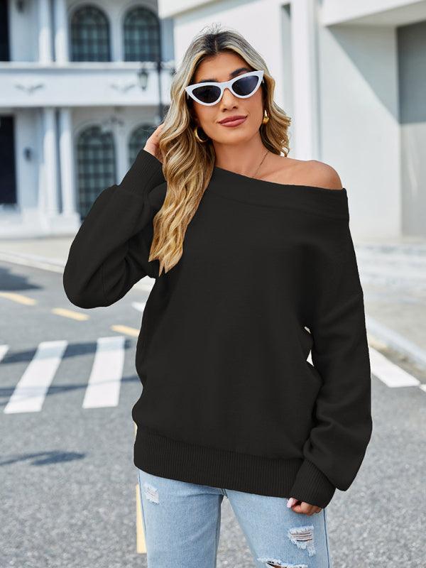 Women's casual one-shoulder loose casual sweater - 808Lush