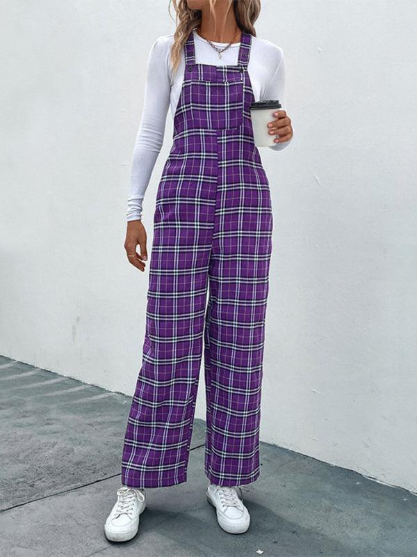 Women's casual plaid overalls jumpsuit - 808Lush