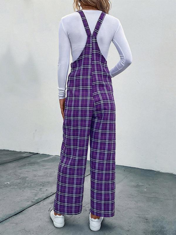 Women's casual plaid overalls jumpsuit - 808Lush