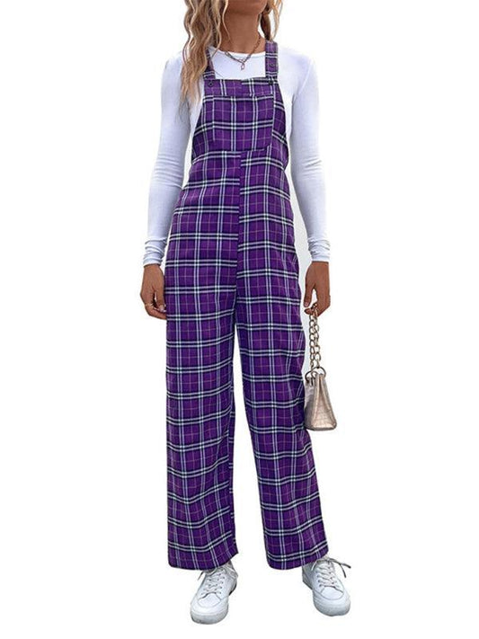 Women's casual plaid overalls jumpsuit - 808Lush