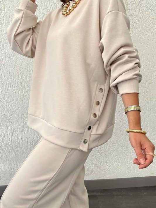 Women's casual round neck pullover sweatshirt and trousers two-piece set - 808Lush