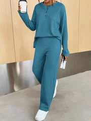 Women's casual round neck pullover sweatshirt and trousers two-piece set - 808Lush