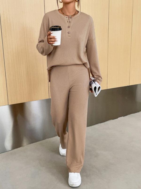 Women's casual round neck pullover sweatshirt and trousers two-piece set - 808Lush