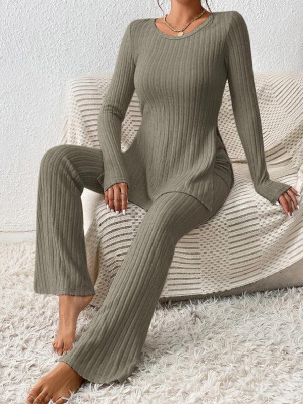 Women's casual slim side slit knitted two-piece set - 808Lush