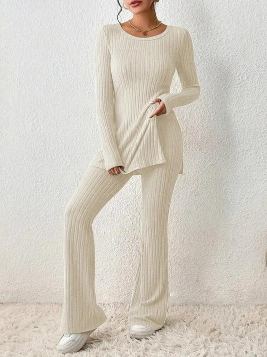 Women's casual slim side slit knitted two-piece set - 808Lush