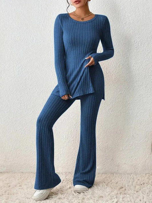 Women's casual slim side slit knitted two-piece set - 808Lush