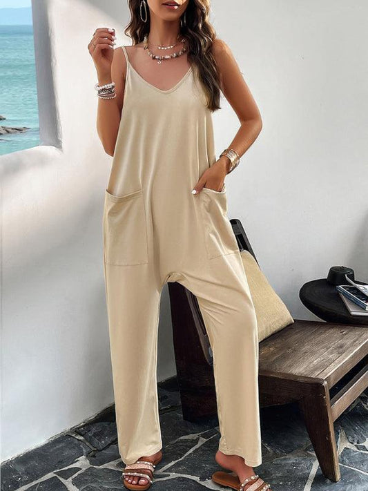 Women's casual solid color slim fit jumpsuit - 808Lush