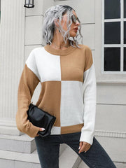 Women's chessboard Plaid loose long sleeve sweater - 808Lush