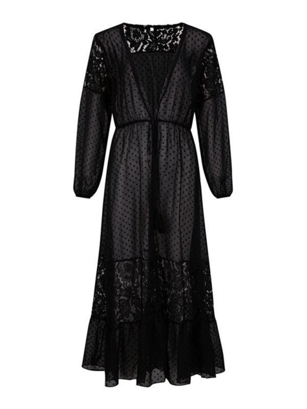 Women's chiffon stitching lace long coat sun protection shirt blouse - 808Lush