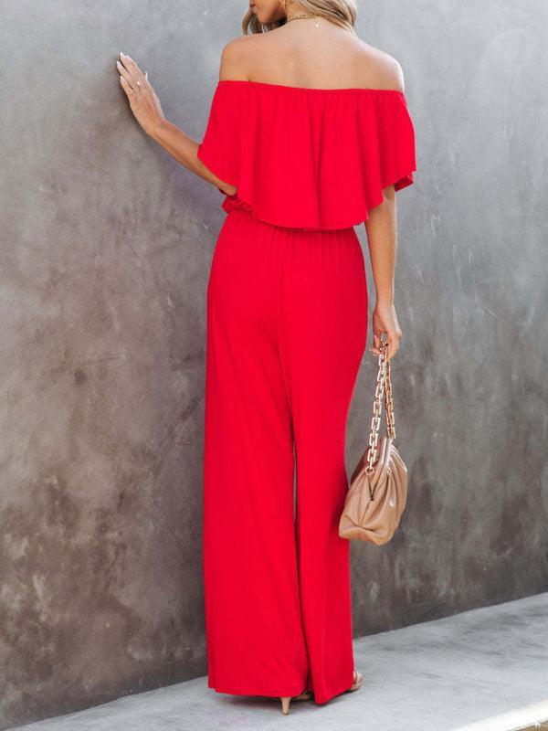 Women's clothing one-shoulder fashion temperament off-the-shoulder jumpsuit casual wide-leg pants - 808Lush