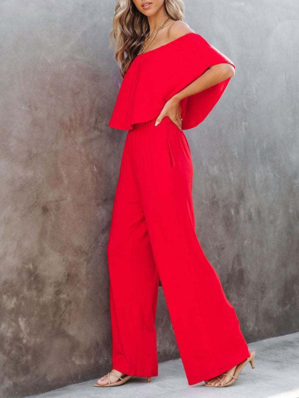 Women's clothing one-shoulder fashion temperament off-the-shoulder jumpsuit casual wide-leg pants - 808Lush