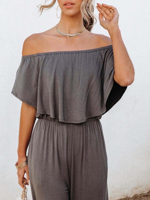 Women's clothing one-shoulder fashion temperament off-the-shoulder jumpsuit casual wide-leg pants - 808Lush