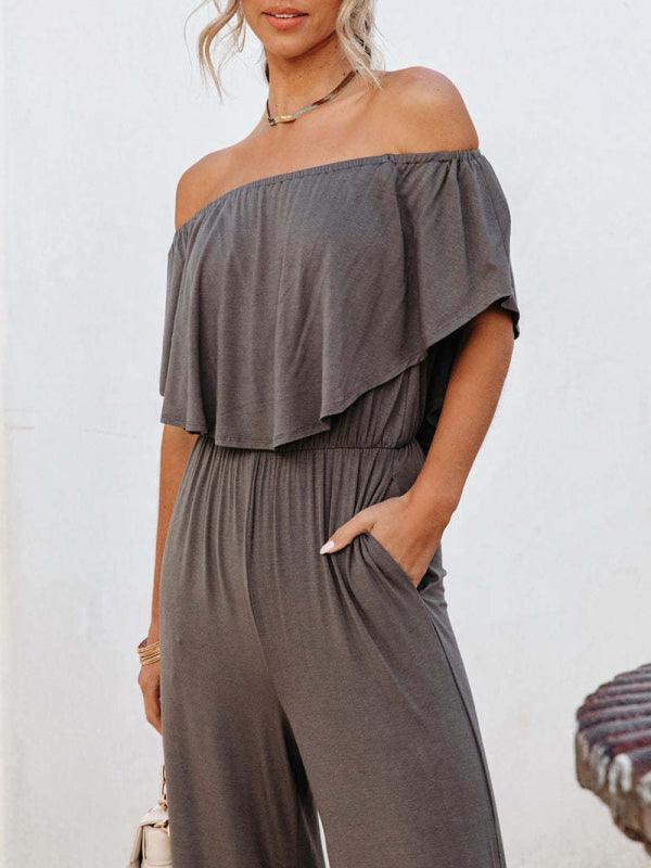 Women's clothing one-shoulder fashion temperament off-the-shoulder jumpsuit casual wide-leg pants - 808Lush