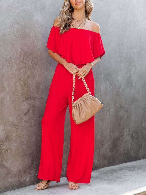 Women's clothing one-shoulder fashion temperament off-the-shoulder jumpsuit casual wide-leg pants - 808Lush