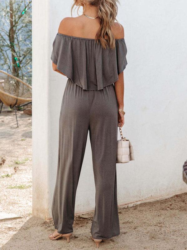 Women's clothing one-shoulder fashion temperament off-the-shoulder jumpsuit casual wide-leg pants - 808Lush