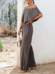 Women's clothing one-shoulder fashion temperament off-the-shoulder jumpsuit casual wide-leg pants - 808Lush