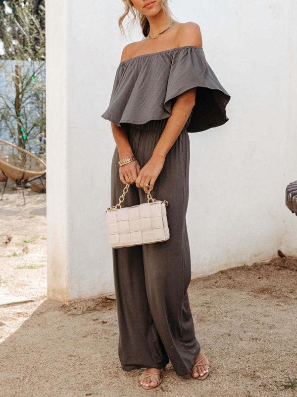 Women's clothing one-shoulder fashion temperament off-the-shoulder jumpsuit casual wide-leg pants - 808Lush