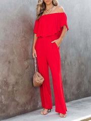 Women's clothing one-shoulder fashion temperament off-the-shoulder jumpsuit casual wide-leg pants - 808Lush