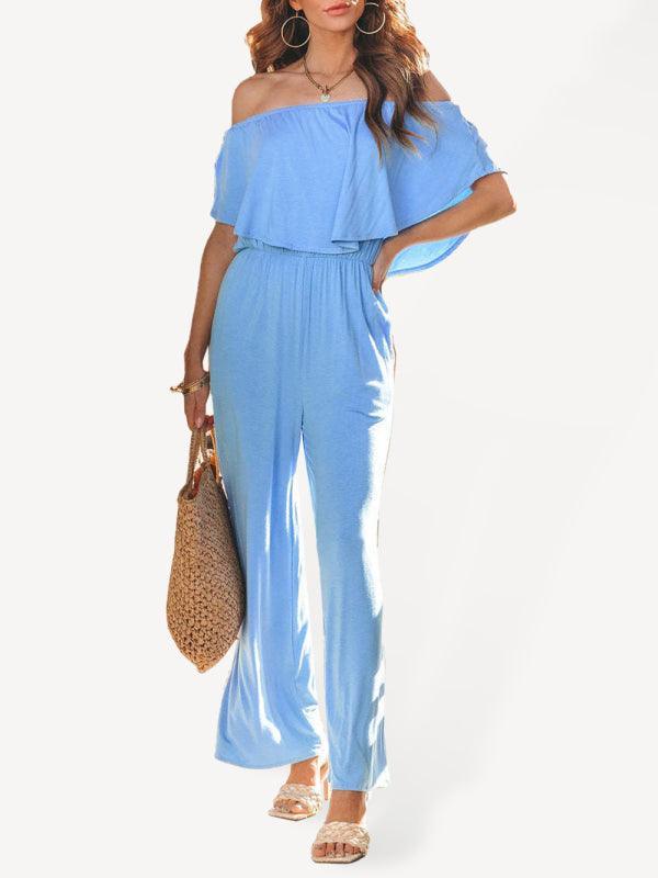 Women's clothing one-shoulder fashion temperament off-the-shoulder jumpsuit casual wide-leg pants - 808Lush