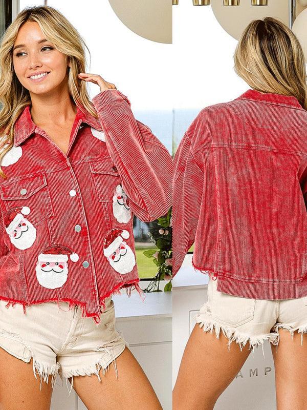 Women's corduroy sequined jacket top baseball uniform - 808Lush