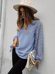 Women's elegant V-neck puff sleeve shirt - 808Lush