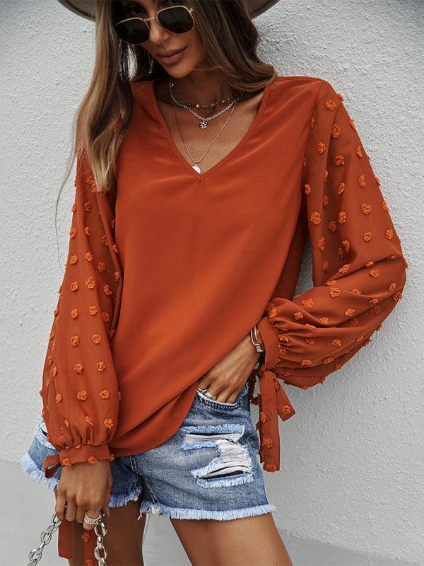 Women's elegant V-neck puff sleeve shirt - 808Lush