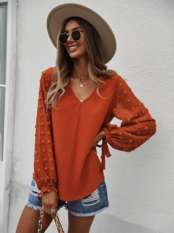 Women's elegant V-neck puff sleeve shirt - 808Lush