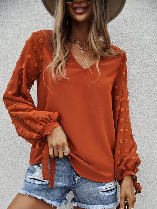 Women's elegant V-neck puff sleeve shirt - 808Lush