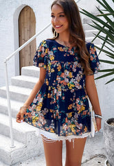 Women's elegant casual printed short-sleeved top blouse - 808Lush