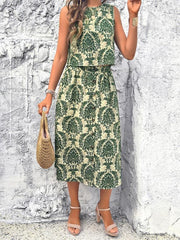 Women's elegant casual printed vest and skirt two piece set - 808Lush