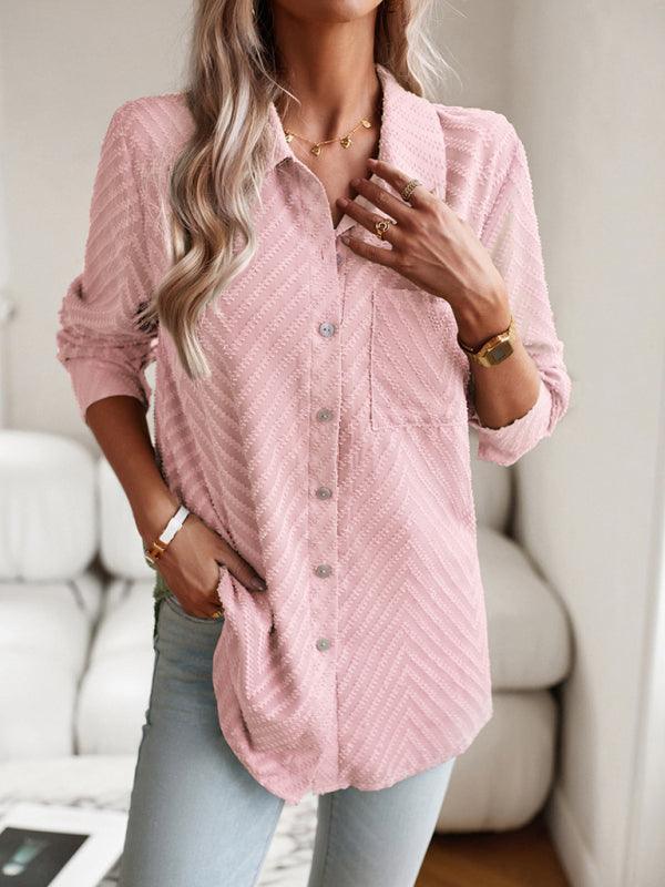 Women's elegant commuter jacquard long-sleeved blouse - 808Lush