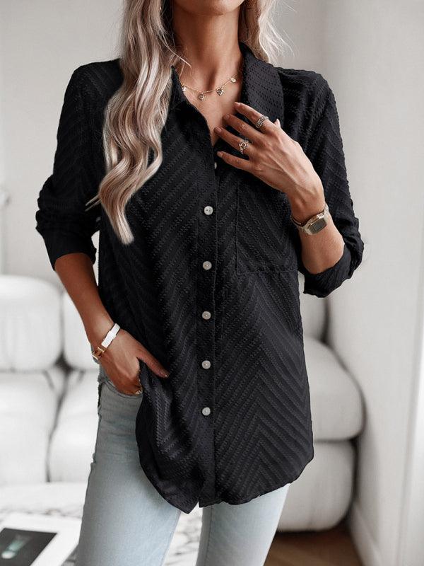 Women's elegant commuter jacquard long-sleeved blouse - 808Lush