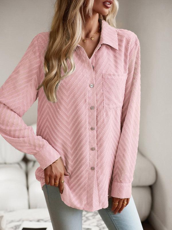 Women's elegant commuter jacquard long-sleeved blouse - 808Lush