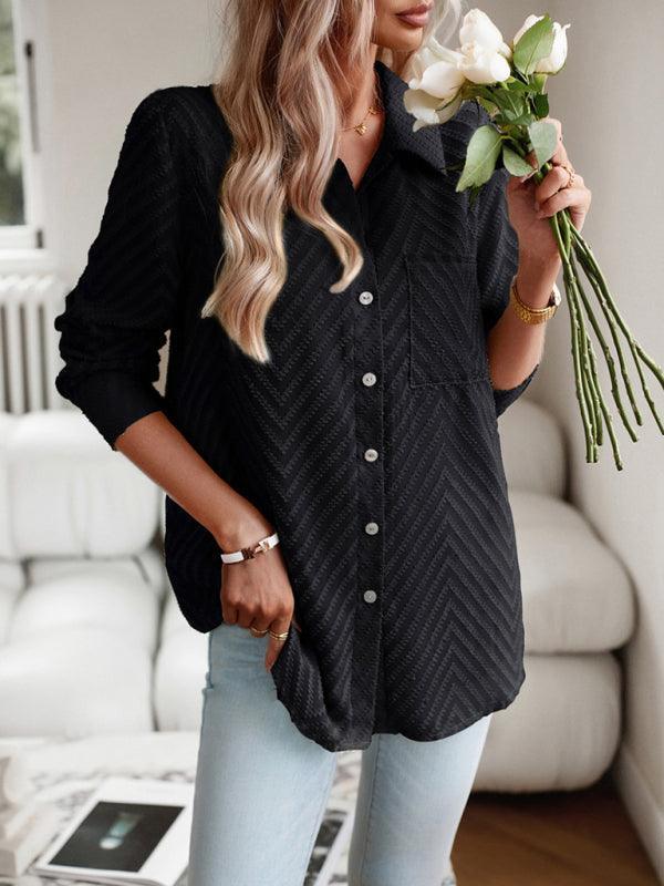 Women's elegant commuter jacquard long-sleeved blouse - 808Lush