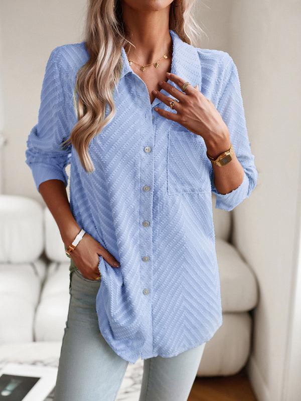 Women's elegant commuter jacquard long-sleeved blouse - 808Lush