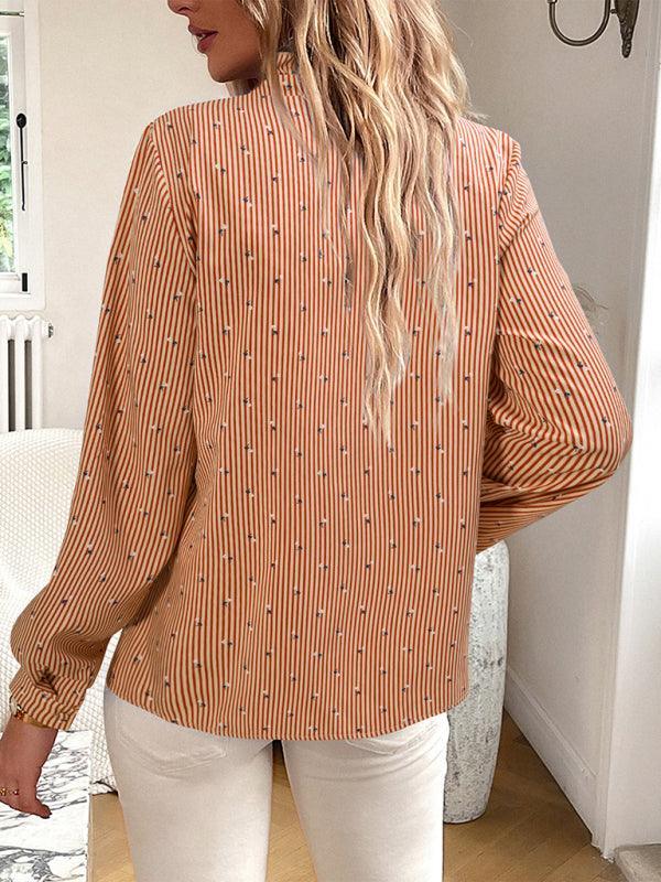 Women's elegant commuter striped long-sleeved blouse - 808Lush