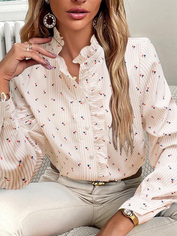 Women's elegant commuter striped long-sleeved blouse - 808Lush